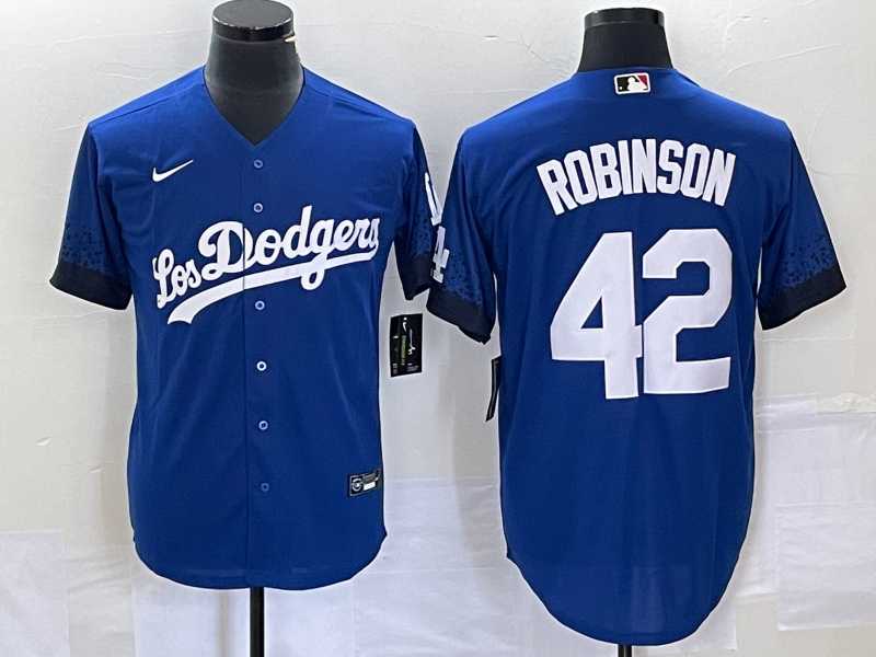 Mens Los Angeles Dodgers #42 Jackie Robinson Blue 2021 City Connect Cool Base Stitched Jersey